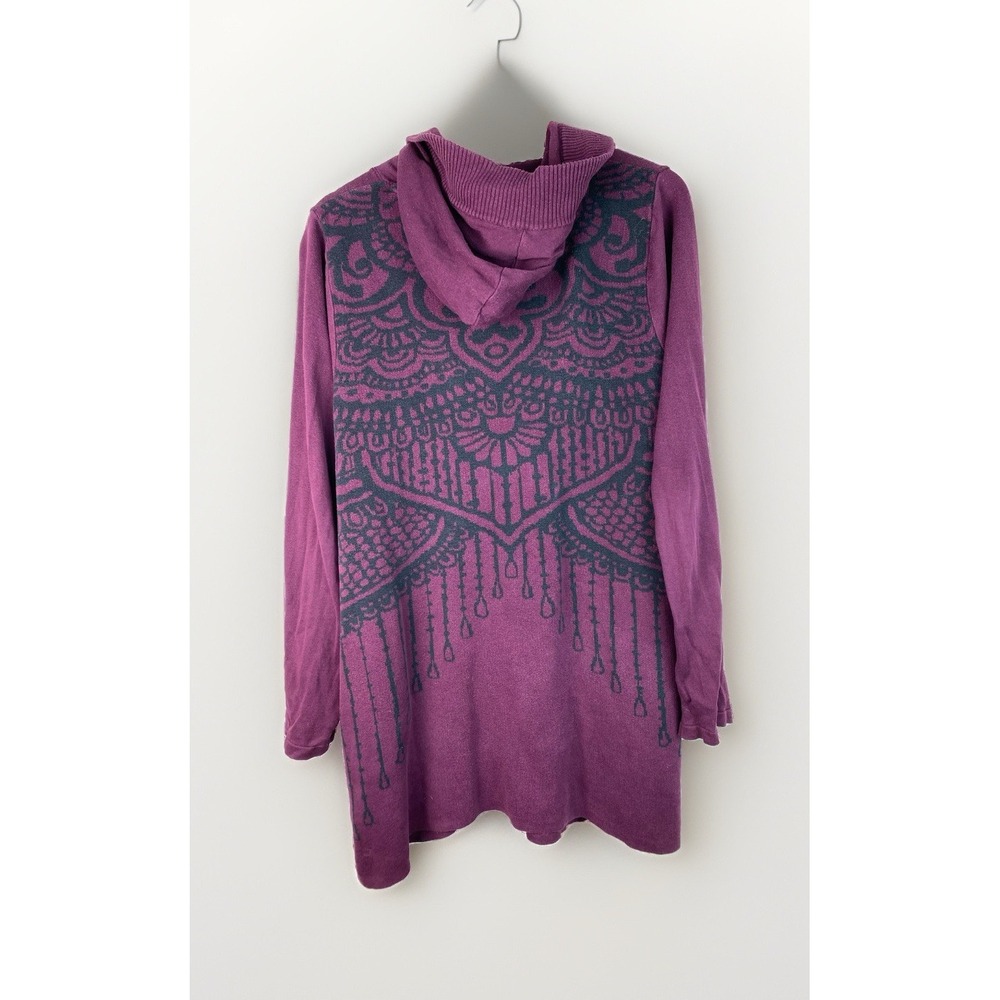 prAna Misha Women's XL Purple Black Full Zip Hooded Cardigan Duster Sweater